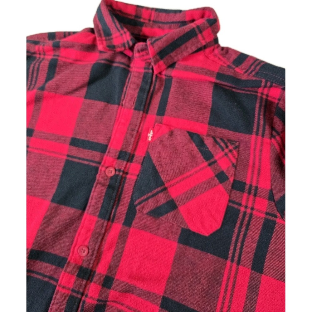 Levis Girls 14/16 Red Black Plaid Flannel Long Sleeve Button Up Western